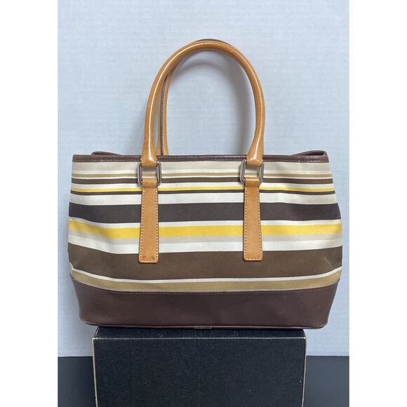 Coach Hampton Canvas Tote Yellow and Brown Stripes - Picture 9 of 9